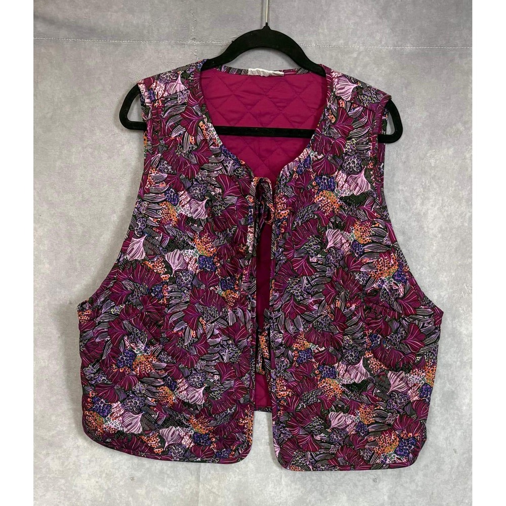 Kika Vargas x Target Purple Floral Leopard Quilted Vest Womens XL Tie Front